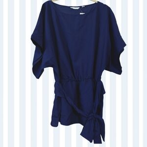 Adorable New York & Company Navy Blue Blouse with Tie Waist